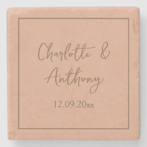 Wedding Creative Calligraphy Names Date Stone Coaster