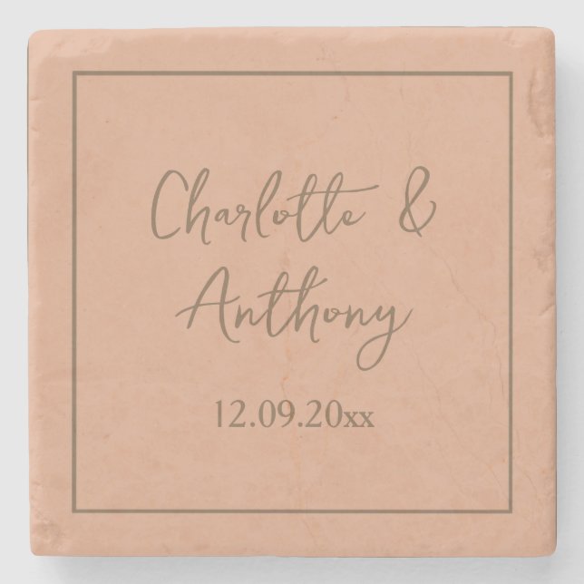 Wedding Creative Calligraphy Names Date Stone Coaster (Front)