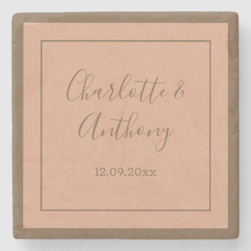 Wedding Creative Calligraphy Names Date Stone Coaster