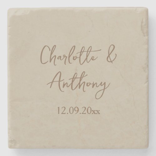 Wedding Creative Calligraphy Names Date Stone Coaster