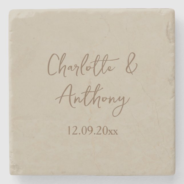 Wedding Creative Calligraphy Names Date Stone Coaster (Front)