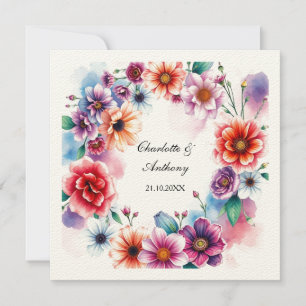 Wedding Creative Floral Names of Couple & Date Note Card