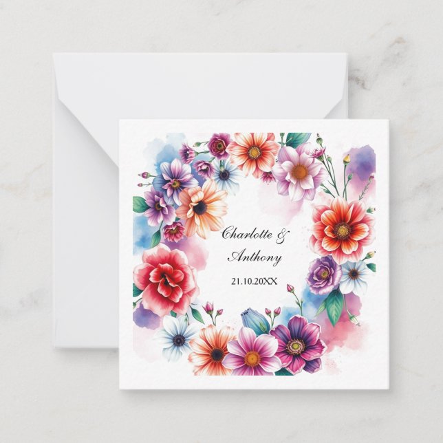 Wedding Creative Floral Names of Couple & Date Note Card (Front)