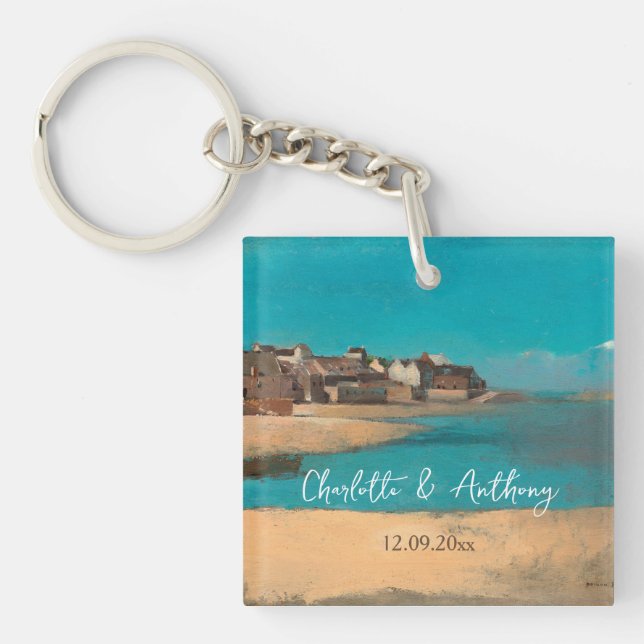 Wedding Creative Village Sea Sky Impressionist Keychain (Front)