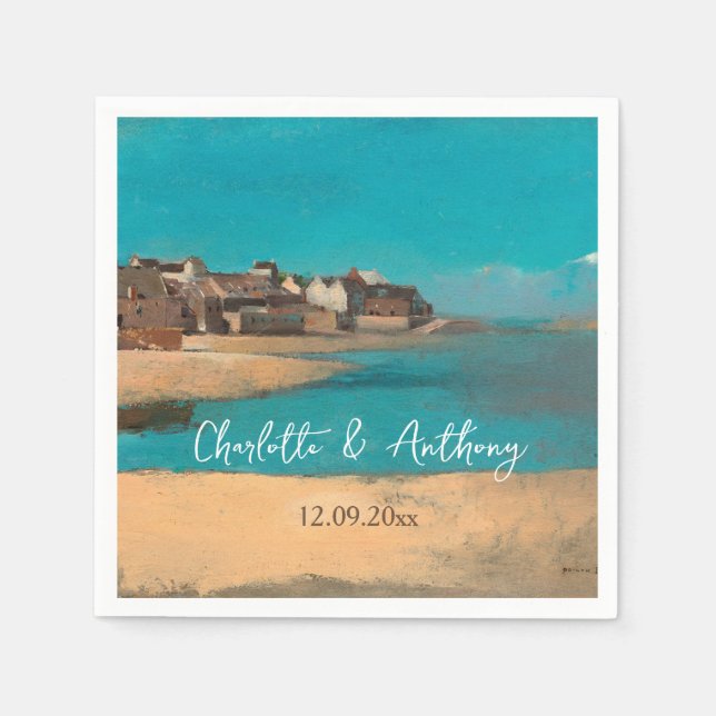 Wedding Creative Village Sea Sky Impressionist Napkins (Front)
