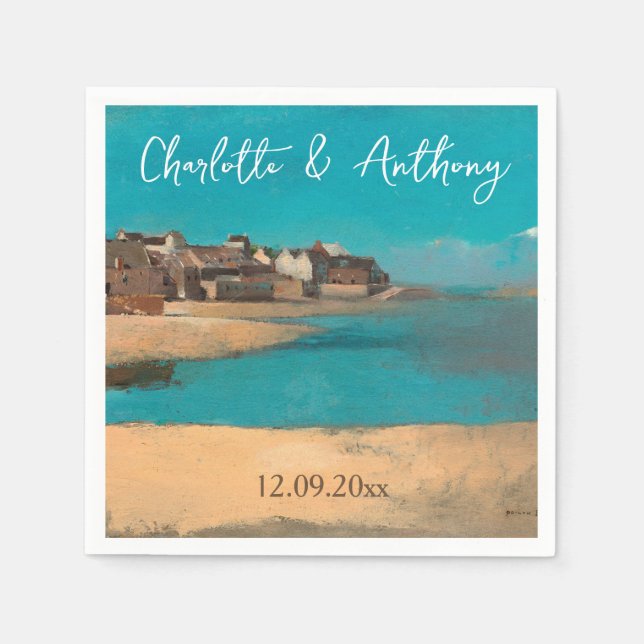 Wedding Creative Village Sea Sky Impressionist Napkins (Front)
