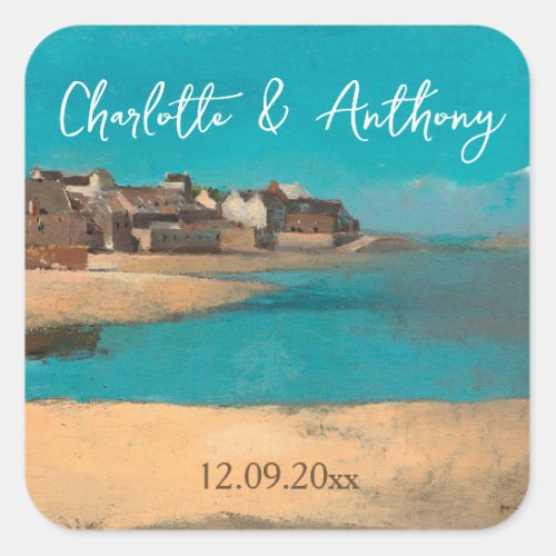 Wedding Creative Village Sea Sky Impressionist Square Sticker