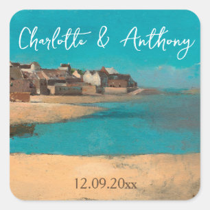 Wedding Creative Village Sea Sky Impressionist Square Sticker