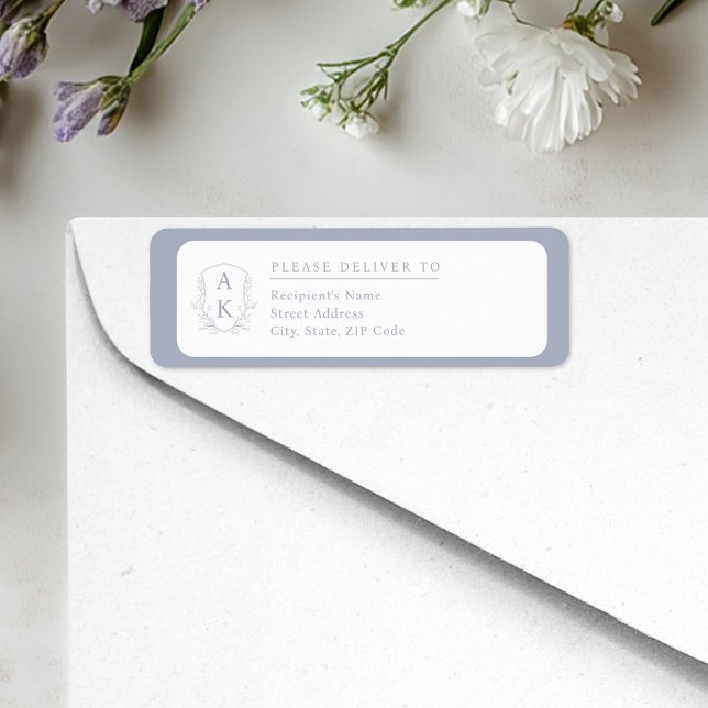 Wedding Crest Monogram Blue Return Address Label (Creator Uploaded)