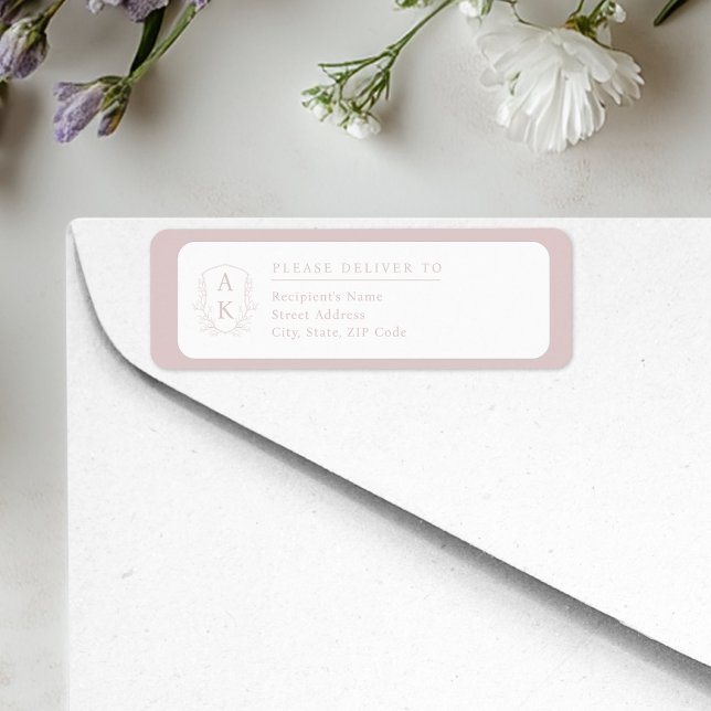 Wedding Crest Monogram Blush Pink Return Address Label (Creator Uploaded)