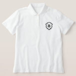 Wedding Crest Monogram Embroidered Women's Polo<br><div class="desc">Custom wedding crest embroidered women's polo shirt with personalized monogram. Perfect rehearsal dinner outfit, destination wedding attire, or bridal party gift with elegant crest design. Elevate your wedding celebration wardrobe with this sophisticated embroidered wedding crest women's polo shirt! Featuring a custom monogram elegantly framed within an ornate crest design, this...</div>