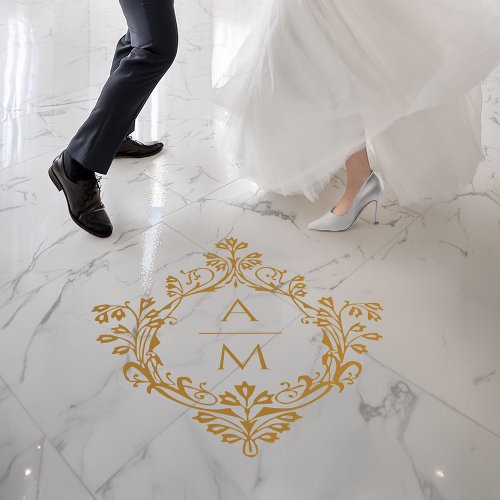 Wedding Crest Monogram Vintage Golden 2 Initials  Floor Decals