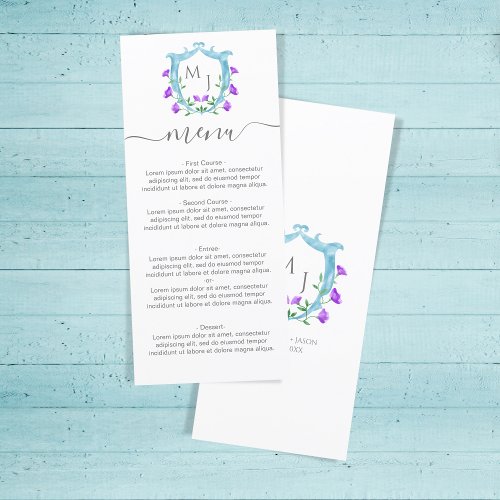 Wedding Crest Monogram Watercolor Floral Menu