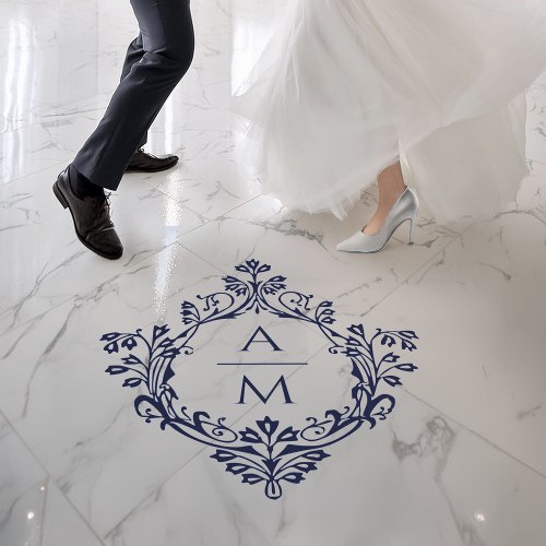 Wedding Crest Navy Blue Vintage Elegant Monogram  Floor Decals