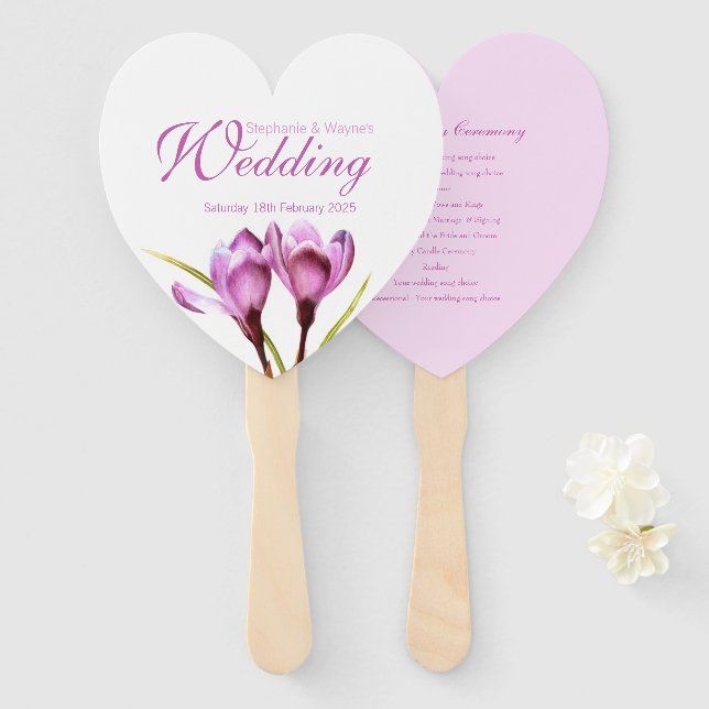 Wedding crocus purple flower art program fans (Front and Back)