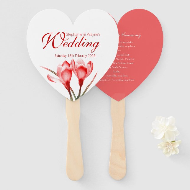 Wedding crocus red orange flower art program fans (Front and Back)