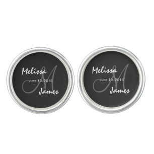 Wedding Cufflinks Monogram Black and White V6