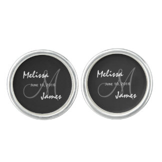 Wedding Cufflinks Monogram Black and White V6