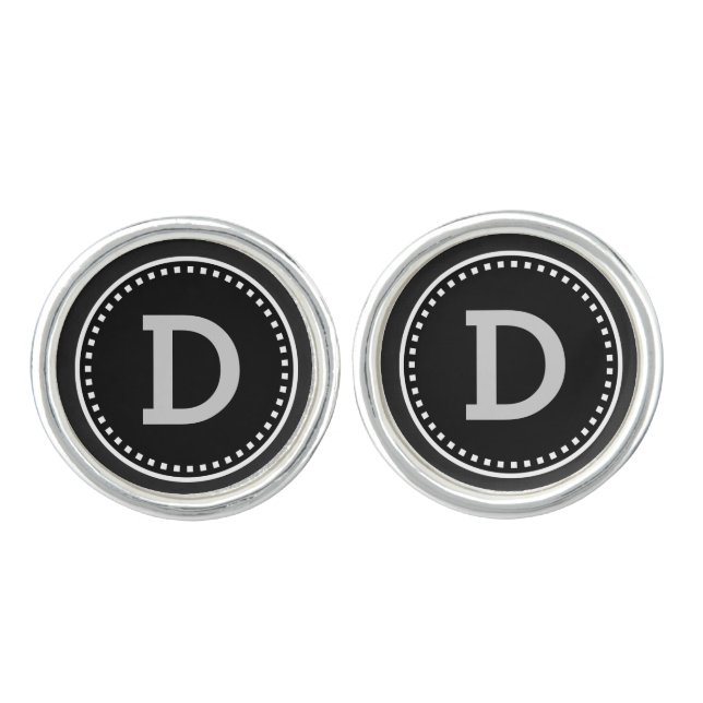 Wedding Cufflinks Monogram Black and White V7 (Front)