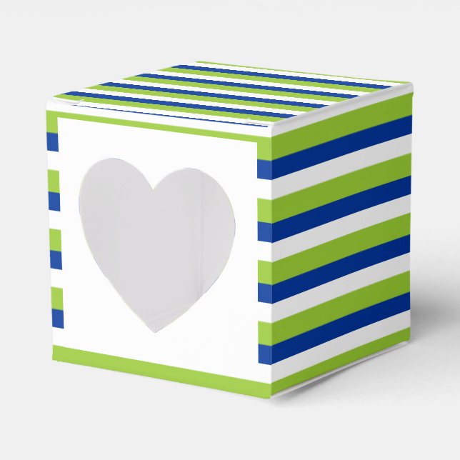 Wedding cupcake blue green striped favor boxes (Front Side)