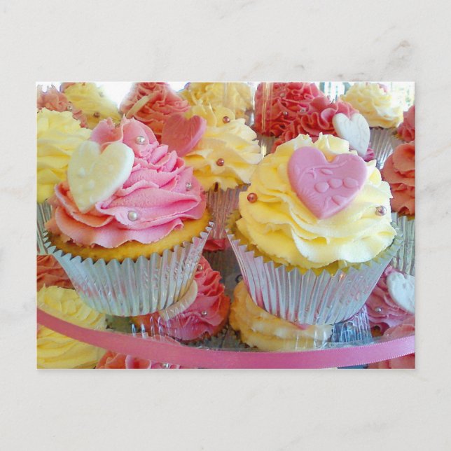 Wedding Cupcakes with Fondant Hearts Postcard (Front)