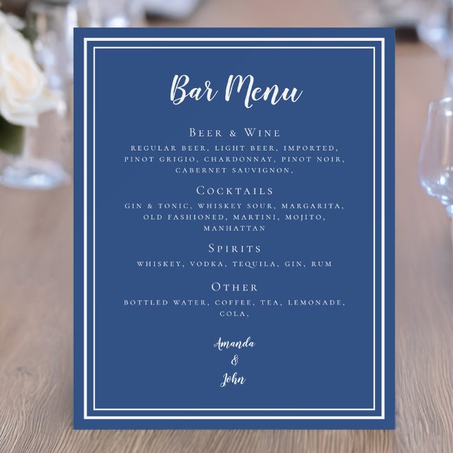 Wedding Custom Bar Menu Classic Blue Foam Boards (Wedding Custom Bar Menu Classic Blue Foam Boards)