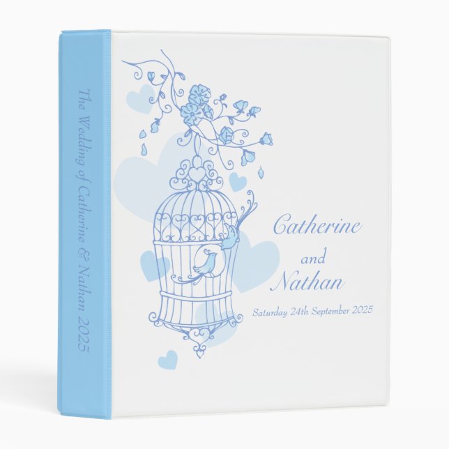 Wedding custom birdcage blue white mini binder (Front/Spine)