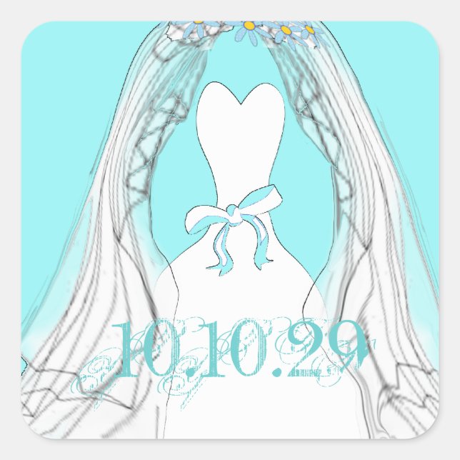 Wedding Custom Color Background Save the Date Square Sticker (Front)