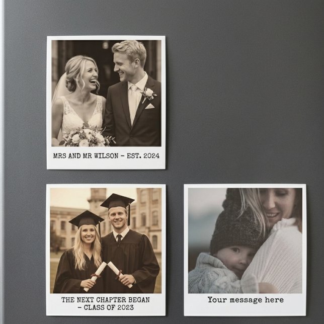Wedding | Custom First Mother's Day Photo Memories (Custom Polaroid Photo Magnet Gift for New Mom | Personalized Typewriter Font Magnet Gift to Grandma)