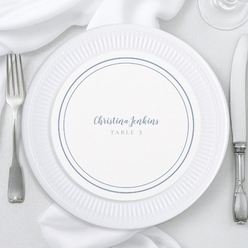 Wedding Custom Guest Dusty Blue Round Place Card