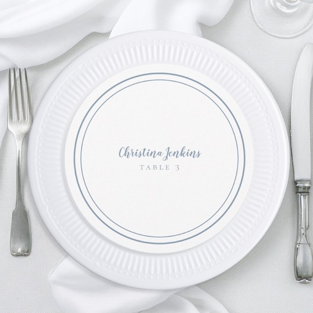 Wedding Custom Guest Dusty Blue Round Place Card (Creator Uploaded)