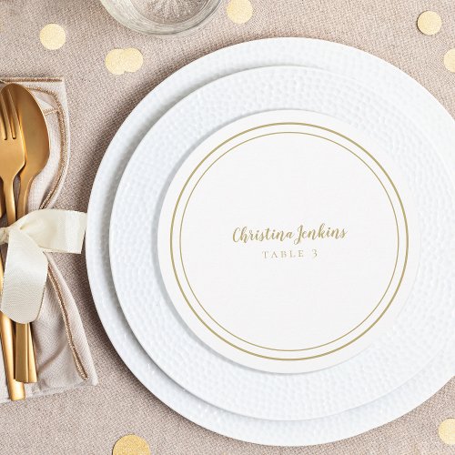 Wedding Custom Guest Gold White Round Place Card