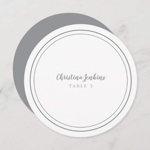 Wedding Custom Guest Gray White Round Place Card