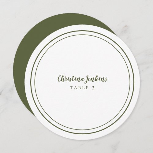 Wedding Custom Guest Olive Green Round Place Card