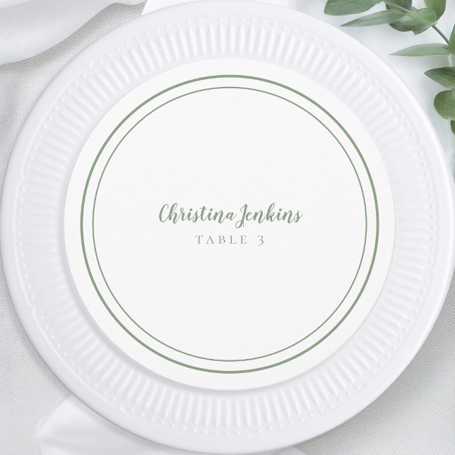 Wedding Custom Guest Sage Green Round Place Card (Creator Uploaded)