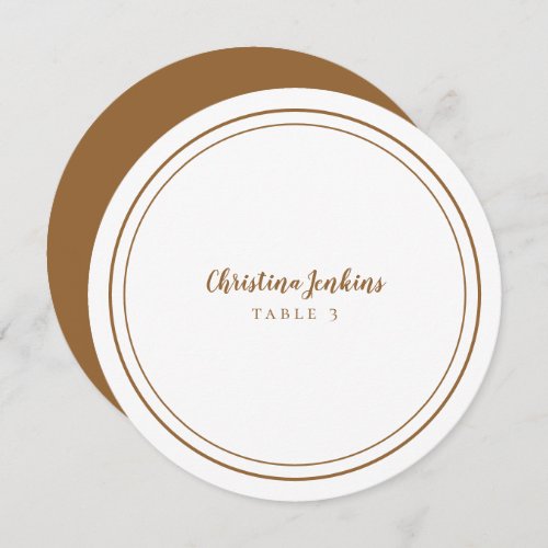 Wedding Custom Guest White Brown Round Place Card