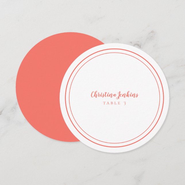 Wedding Custom Guest White Coral Round Place Card (Front/Back)