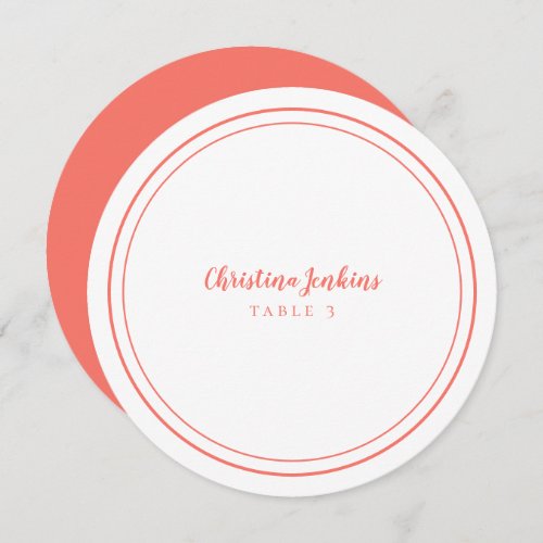 Wedding Custom Guest White Coral Round Place Card