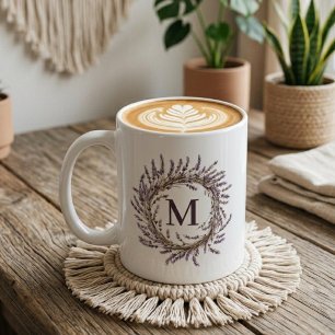 Wedding Custom Lavender Floral Wreath Mom Bridal Coffee Mug