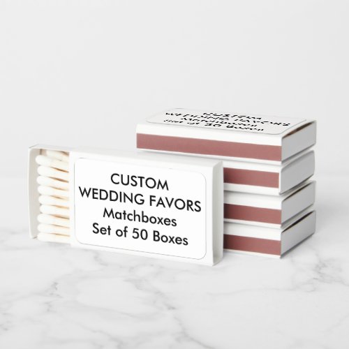 Wedding Custom MATCHBOX Favors _ WHITE Set of 50 Matchboxes