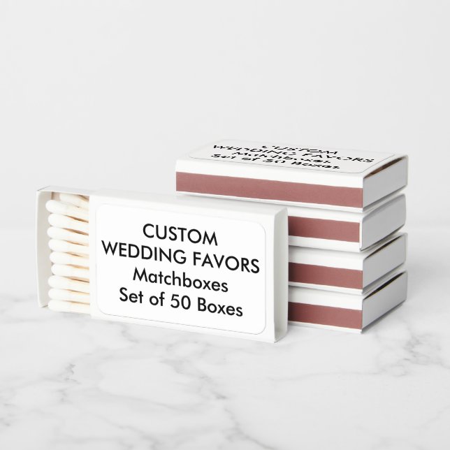 Wedding Custom MATCHBOX Favors - WHITE Set of 50 Matchboxes (Stacked)