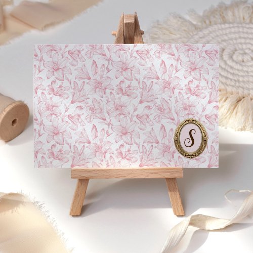 Wedding Custom Monogram I Pink  Gold Lily Floral  Thank You Card