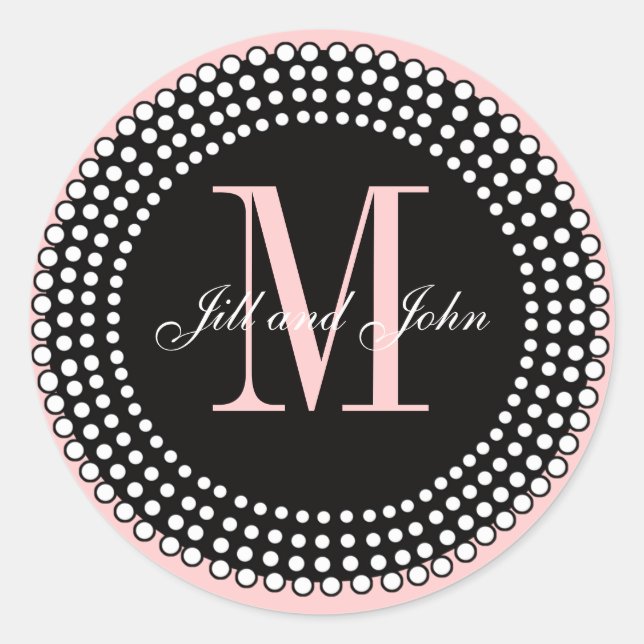 Wedding Custom Monogram & Names Black & Pink Seal (Front)