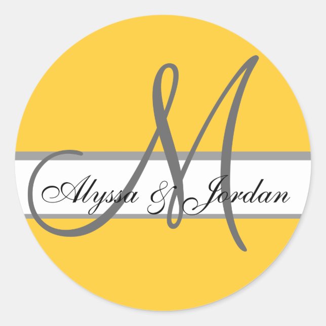 Wedding Custom Monogram & Names Yellow & Grey Seal (Front)
