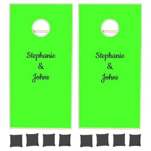 Wedding Custom Name Monogram Gift Neon Green Cornhole Set