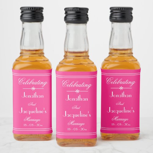 Wedding Custom Names Chic Vintage Pink Mini Liquor Bottle Label