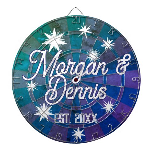 WEDDING Custom Names - White Typography And Stars Dart Board