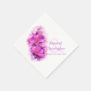 Wedding custom orchid watercolor paper napkin