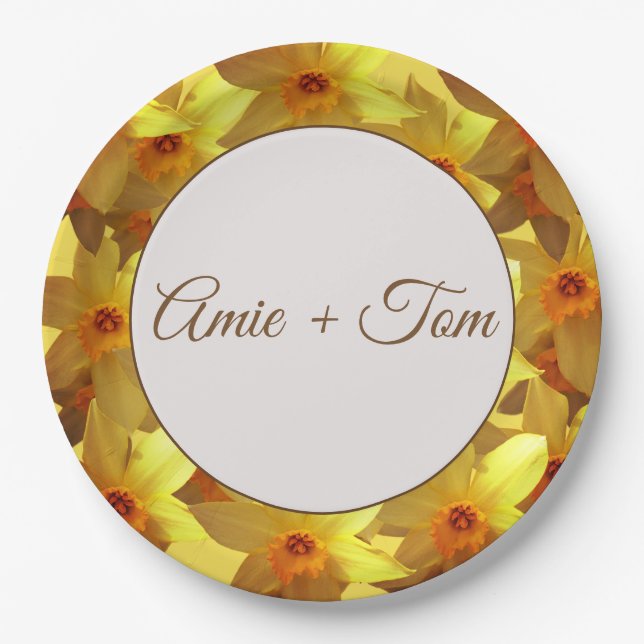 Wedding Custom paper plates ,Yellow daffodils (Front)
