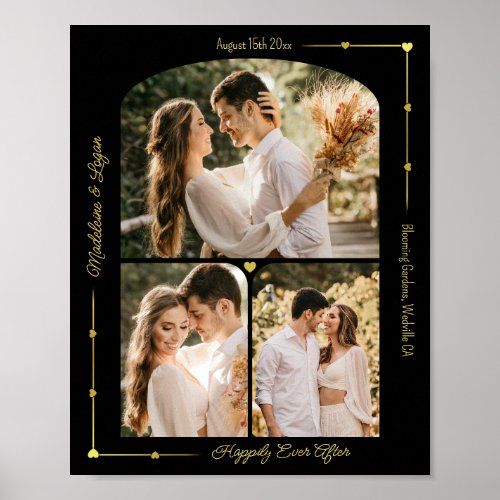 Wedding Custom Photo Collage Modern Gold Hearts Poster